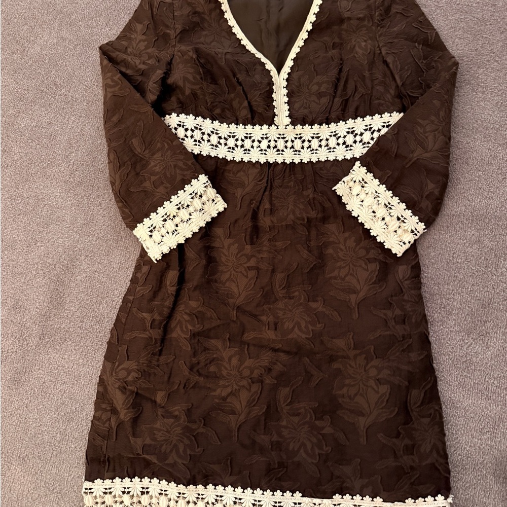Michael Kors Elegant Brown Dress with Cream Accents